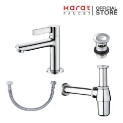 SET ก๊อกเดี่ยวอ่างล้างหน้า+สะดืออ่าง+ท่อน้ำทิ้ง+สายน้ำดียาว 16" กะรัต KFA-008-100